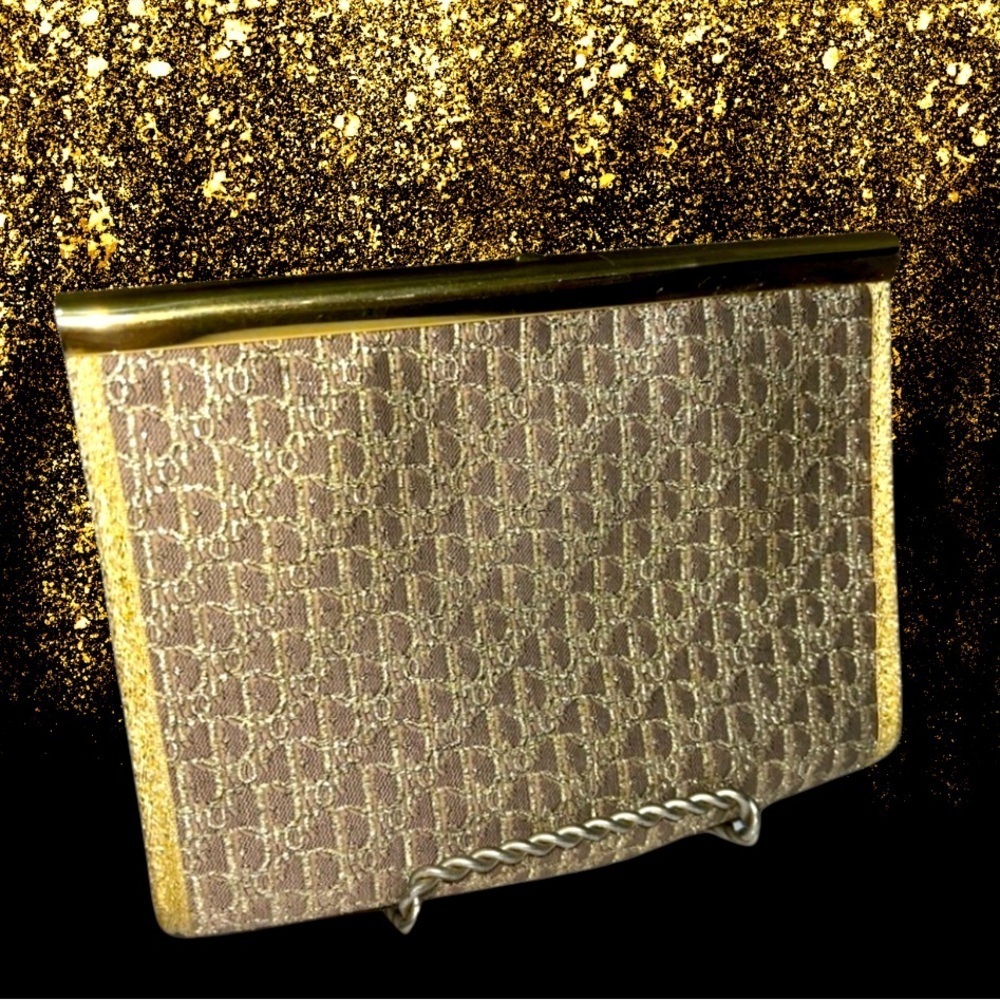 EXTREMELY RARE Vintage Christian Dior Brown & Gold Metallic Trotter Clutch - Picture 2 of 15